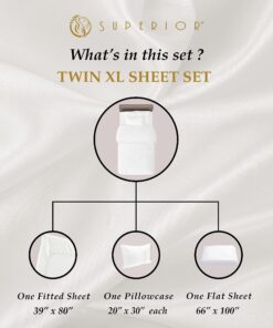 Superior Egyptian Cotton 300 Thread Count Bed Sheet Set, 1 Elastic Deep Pocket Fitted Sheet, 1 Flat Sheet, 1 Pillowcase, Soft Bedding, Luxury Sheets, Sateen Weave, Twin XL, White 13 91X7dkhmKxL