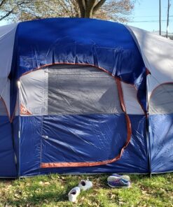 CAMPROS CP Tent 8 Person Camping Tents, Weather Resistant Family Tent, 5 Large Mesh Windows, Double Layer, Divided Curtain for Separated Room, Portable with Carry Bag Blue 49 91XAYcFXbL