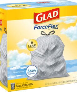 Glad ForceFlex Tall Kitchen Drawstring Trash Bags, 13 Gallon, Fresh Clean Febreze, 80 Count, Package May Vary 80 Count (Pack of 1) 33 91XFTZjeZdL