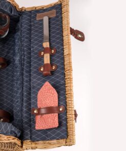 PICNIC TIME - Verona Wine & Cheese Picnic Basket - Wicker Wine Tote - Wine Basket with Picnic Set, (Adeline Collection - Deep Purple with Coral Pattern) Adeline Collection 21 91XRshA7uWL