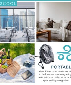 O2COOL 4" USB Personal Desk Fan – Portable Mini Table Cooling Fan - Plugs into Computer - Adjustable 360° Tilt, Quiet, Rubber Grip Feet - Black Black Usb 12 91XVQJwUuyL