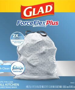 Glad ForceFlexPlus Tall Kitchen Drawstring Trash Bags - 13 Gallon Grey Trash Bag, Fresh Clean with Febreze Freshness 68 Count 32 91XXGFNp1SL