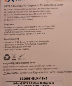 Cable Matters 3-Pack 90 Degree Right Angle SATA Cable 18 Inches (6.0 Gbps SATA III Cable , SATA SSD Cable, SATA 3 Cables) Black 39 91XbBaVDeHL