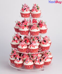 YestBuy 4 Tier Round Acrylic Cupcake Stand with Base, Premium Cupcake Holder, Acrylic Cupcake Tower Display Cady Bar Party Décor – Display for Pastry (4" Between 2 Layers with Base) 4 Tier Round with BASE ( 4" between 2 layers) 24 91Xe UWLP4L