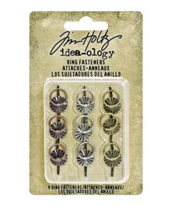 Alternative view of Tim Holtz Idea-ology Ring Fasteners, 9 Brad Fasteners with Fluted Tops and Attached Jump Rings, Nickel, Brass, Copper, Craft Embellishments, TH93060