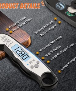 Digital Meat Thermometer, Waterproof Instant Read Food Thermometer for Cooking and Grilling, Kitchen Gadgets, Accessories with Backlight & Calibration for Candy, BBQ Grill, Liquids, Beef, Turkey… Black - Sliver 25 91XjGYy5ES