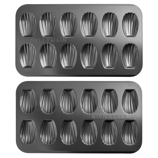 Bellemain Madeleine Pan | 12-Well Madeleine Mold Makes 12 Madeleine Cookies | Nonstick Tea Cake Pan for Madeleines, Cakelet Pan | Warp-Resistant Carbon Steel Madeline Pans (2-Pack)