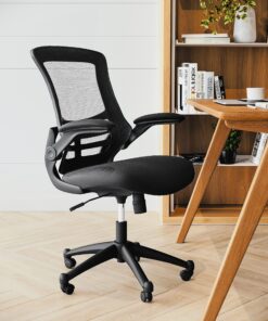 Flash Furniture Kelista Mid-Back Swivel Office Chair with Adjustable Lumbar Support and Seat Height, Ergonomic Mesh Desk Chair with Flip-Up Armrests, Black Black Mesh Set of 1 39 91XpIqlNp5L