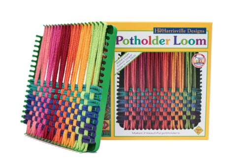 Friendly Loom 7" Potholder Kit Green Metal Loom and Bright Rainbow Color Cotton Loops, Makes 2 Potholders, MADE IN THE USA by Harrisville Designs. Multicolor