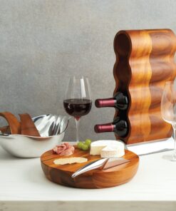 nambe Curvo Wine Rack | Wooden Wine Rack for Countertop | Wine Bottle Stand for Home Décor | Made of Acacia wood and Silver Alloy | Designed by Steve Cozzolino Brown/Silver 10 91Y Zo7y7L