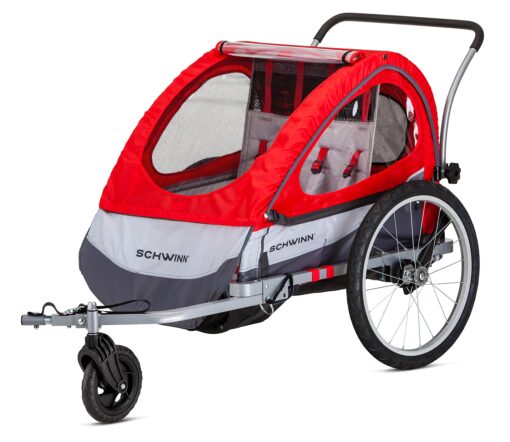 Schwinn Echo, and Trailblazer Child Bike Trailer, Single and Double Baby Carrier, Canopy, 16-20-inch Wheels Trailblazer - 2 Seat Red