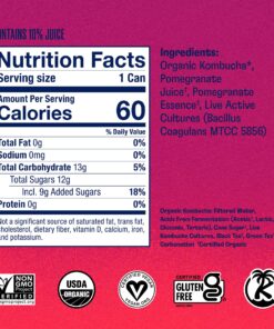 Health-Ade Canned Kombucha Tea Organic Drink, Fermented Tea with Living Probiotics, Detoxifying Acids, Supports Gut Health, Non-GMO, Vegan, Gluten Free, 12 Pack (11.5 Fl Oz Cans), Pomegranate Kombucha in Cans 13 91YQokKngfL