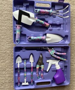 Garden Tools Set, JUMPHIGH 10 Pieces Gardening Tools with Purple Floral Print, Ergonomic Handle Trowel Rake Weeder Pruner Shears Sprayer, Garden Hand Tools with Carrying Case Gardening Gifts for Women 31 91YTx0AVwlL