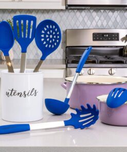 Culinary Couture 6-Piece Stainless Steel & Silicone Kitchen Utensils Set, Silicone Cooking Utensils, Heat Resistant Kitchen Cooking Utensils Set, Includes a Bonus Recipe E-Book, Blue 6 Piece - Large 23 91YVPLLsjBL 1