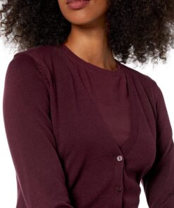 Amazon Essentials Women's Lightweight V-Neck Cardigan Sweater (Available in Plus Size) Large Burgundy 9 91YZh20TkFL