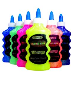 6 Color Glitter Glue Set (6.7oz - 200 ml Bottles) NEON Colors - Pink, Green, Blue, Yellow, Purple, and Orange 1 X Pack of 6