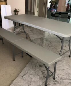 Office Star Resin Furniture for Indoor or Outdoor Use, 3-Piece Set, 2 Folding Benches and 6 Foot Table Bench and Table Set 42 91YtzJHe35L