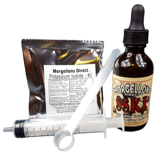 Morgellons Direct SSKI Iodine Potassium Iodide Solutions Mixing Kit Includes Necessary Tools and pre-Measured Dietary Supplement Potassium Iodide Crystals. Just add Distilled Water.