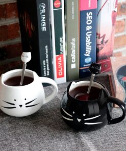 Teagas Cat Coffee Mugs for Crazy Cat Lady - Black & White Ceramic Cat Coffee Mugs and Cute Cat Spoons Set for Coffee Tea 12oz Black/White 20 91Z7W3fdwkL