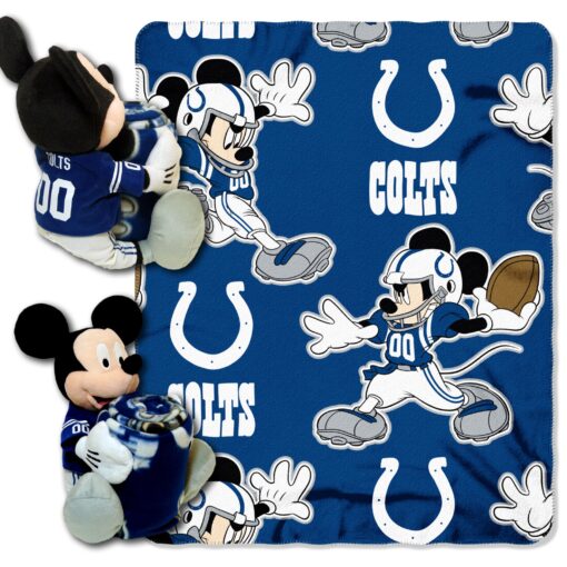 Officially Licensed NFL Co-Branded Mickey Mouse Hugger and Fleece Throw Blanket Set, Multi Color, 40" x 50" Indianapolis Colts