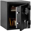 Amazon Basics Fire Resistant Security Safe with Programmable Electronic Keypad, 0.83 Cubic Feet, Black, 14.17"W x 12.2"D x 15.75"H 13 91ZPGBtRelL