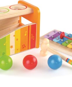Alternative view of Hape Pound & Tap Bench with Slide Out Xylophone - Award Winning Durable Wooden Musical Pounding Toy for Toddlers,Yellow Yellow Mower