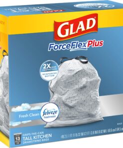 Glad ForceFlexPlus Tall Kitchen Drawstring Trash Bags - 13 Gallon Grey Trash Bag, Fresh Clean with Febreze Freshness 68 Count 34 91ZYr6X0s4L