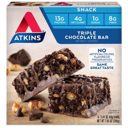 Atkins Snack Bar, Triple Chocolate, Keto Friendly, 7.05 Ounce (Pack of 1)