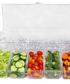 Ice Chilled 5 Compartment Condiment Server Caddy - Serving Tray Container with 5 Removable Dishes with Over 2 Cup Capacity Each and Hinged Lid | 3 Serving Spoons + 3 Tongs Included 25 91ZeOF1HxxL