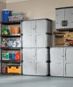 Rubbermaid Freestanding Storage Cabinet, Five Shelf with Double Doors, Lockable, Large, 690-Pound Capacity, Gray, For Garage/Outdoor, Garden Tools/Toys/Power Tools/Pool Accessories 29 91ZobEAvwbL