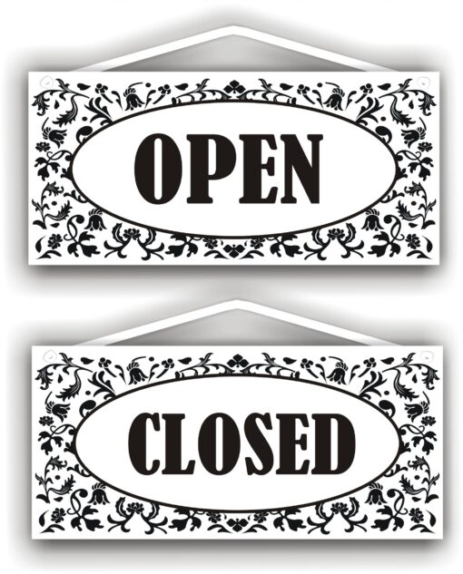 Open - Closed double sided sign for Indoor or Outdoor with nylon rope.