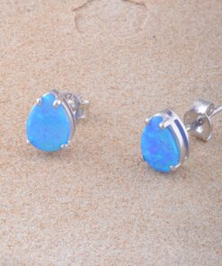 Sterling Silver Created Opal Stud Earrings 7mm Blue-Pear 9 91aDNkRXlVL