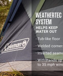 Coleman Skydome Camping Tent, 2/4/6/8 Person Family Dome Tent with 5 Minute Setup, Strong Frame can Withstand 35MPH Winds, Roomy Interior with Extra Storage Included Blue 4-person 30 91aER46379L