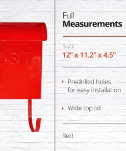 NACH Euro Series Modern Mailbox, Decorative Mail Holder, Wall Mount Mailboxes for Outside, Rust Resistant Galvanized Metal Mailbox, 12" x 11" x 4.5", Red, MB-44766 POST 18 91aGYVYJg7L
