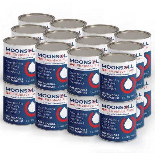 MoonSoll Gel Fuel Cans for Fire Bowl and Fireplace (24x13oz) Indoor/Outdoor use Fire Pit Tabletop, Gel Fuel Cans for Portable Fire Pit (24 Pack 368gr) 24 Pack (13 oz. / 368 gr)