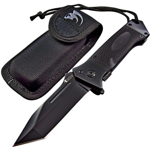 Tough Heavy Duty Everyday Carry Tanto Blade Ball Bearing Flipper Folding Pocket Knife with Sheath Black G10 - Black Tanto Blade