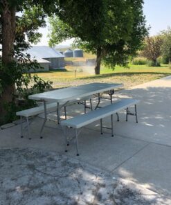 Office Star Resin Furniture for Indoor or Outdoor Use, 3-Piece Set, 2 Folding Benches and 6 Foot Table Bench and Table Set 39 91arBSxSD6L