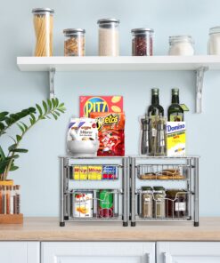 Simple Houseware Stackable 2 Tier Sliding Basket Organizer Drawer, Chrome 2-Tier 28 91asTsRgJ4L