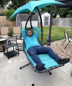 Best Choice Products Outdoor Hanging Curved Steel Chaise Lounge Chair Swing w/Built-in Pillow and Removable Canopy - Teal 40 91azFhJC1VL
