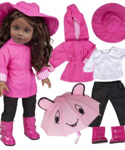 Dress Along Dolly 6pc Rainy Day 18" Doll Outfit- American Clothes & Accessories Set Includes Raincoat, Umbrella, Boots, Hat, Pants & Shirt- Perfect Holiday Girl Gift Set for Less 26 91b 1PGRL