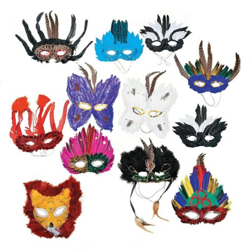 Fun Express Deluxe Feather Mask Assortment (1 Dozen)(Discontinued by manufacturer)