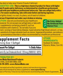 Nature Made Extra Strength Vitamin D3 5000 IU (125 mcg), Dietary Supplement for Bone, Teeth, Muscle and Immune Health Support, 180 Softgels, 180 Day Supply 180 Count 23 91bGr3WDd8L