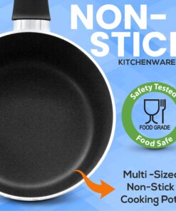 SereneLife Kitchenware Pots & Pans Basic Kitchen Cookware, Black Non-Stick Coating Inside, Heat Resistant Lacquer (11-Piece Set), SLCW11BLK-Black SLCW11BLK- Black 12 91bQn zpML