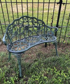 Giantex Outdoor Garden Bench Iron Patio Benches for Outdoors, Porch Bench Chair with Curved Legs Cast Aluminum Rose Antique Style, Green Antique Green 26 91bcCUBH8TL