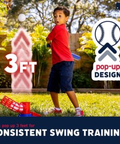Franklin Sports Kids Baseball Pitching Machine - Pop A Pitch Baseball Batting Machine with Youth Bat + 3 Plastic Baseballs - Boys + Girls Baseball Toy,Red/Blue Baseball Pop A Pitch 26 91bsIEKSjbL