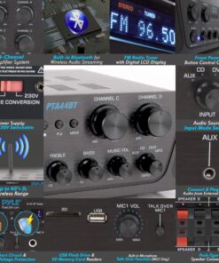 Pyle 500W Karaoke Wireless Bluetooth Amplifier - 4 Channel Stereo Audio Home Theater Speaker Sound Power Receiver with AUX IN, FM, RCA Subwoofer Speakers OUT, USB, Microphone IN with Echo - PTA44BT Amplifier System 22 91bvGy7HofL
