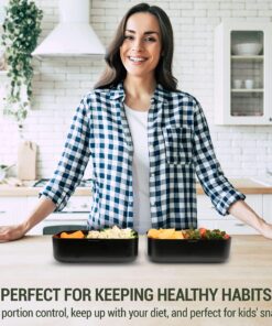 GRUB2GO Premium Bento Lunch Box (Large 68 Oz Capacity) | 2023 Exclusive, 70% Bigger | Includes Bamboo Chopping Board Lid, Carry Bag, 2 Dividers, Utensils, Sauce Container Premium 2021 Model: Executive Black (68 OZ) 35 91c4QzvkqaL