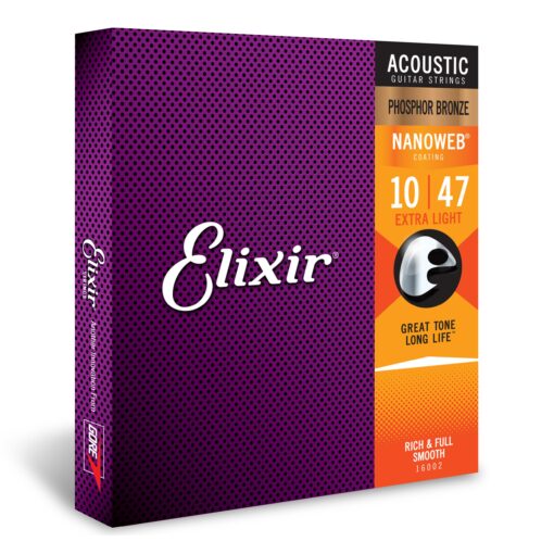 Elixir Strings - Acoustic Phosphor Bronze with NANOWEB Coating - Elixir Acoustic Guitar Strings - Extra Light (.010-.047) Ex. Light (.010-.047)