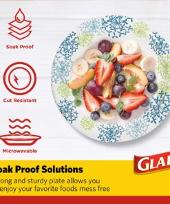 Glad Round Disposable Paper Plates for All Occasions | New & Improved Quality | Soak/ Cut Proof, Microwaveable Heavy Duty | 10" Diameter, 50 Count Bulk Plates 50 Count (Pack of 1) 14 91c7Z1itEvL