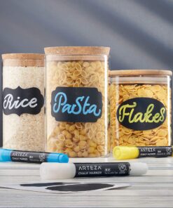 Arteza 150 Chalkboard Labels + 3 Colored Chalk Markers - Removable Chalk Labels for Jars - Waterproof Mason Jar Stickers 3 Colors 11 91c92QmsXPL